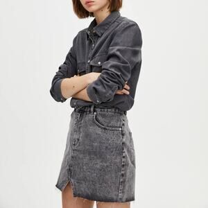 Pull & Bear Gray Fitted Denim Mini Skirt